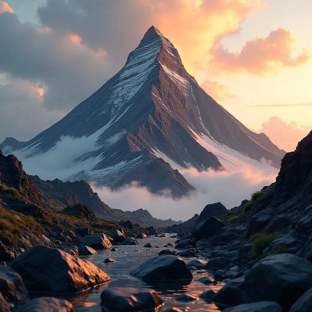 3D Render: Mountain Rising from Volcanic Rocks
