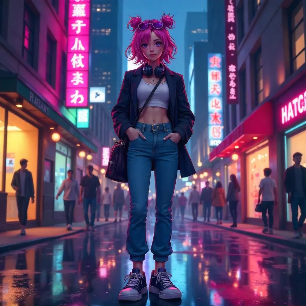 Neon Downtown Anime Chic: Urban Fashion Icon