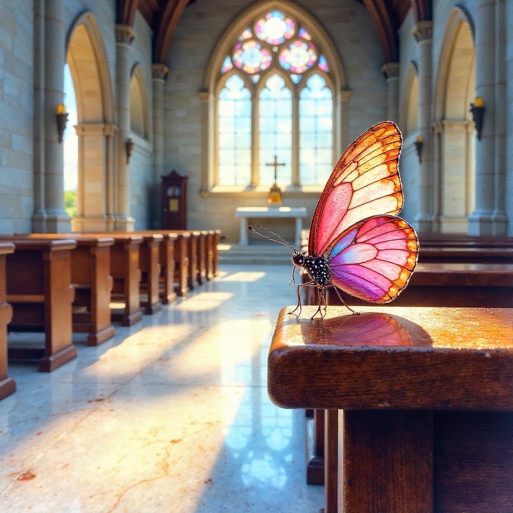 Whispering Watercolor Butterfly in a Sacred Chapel