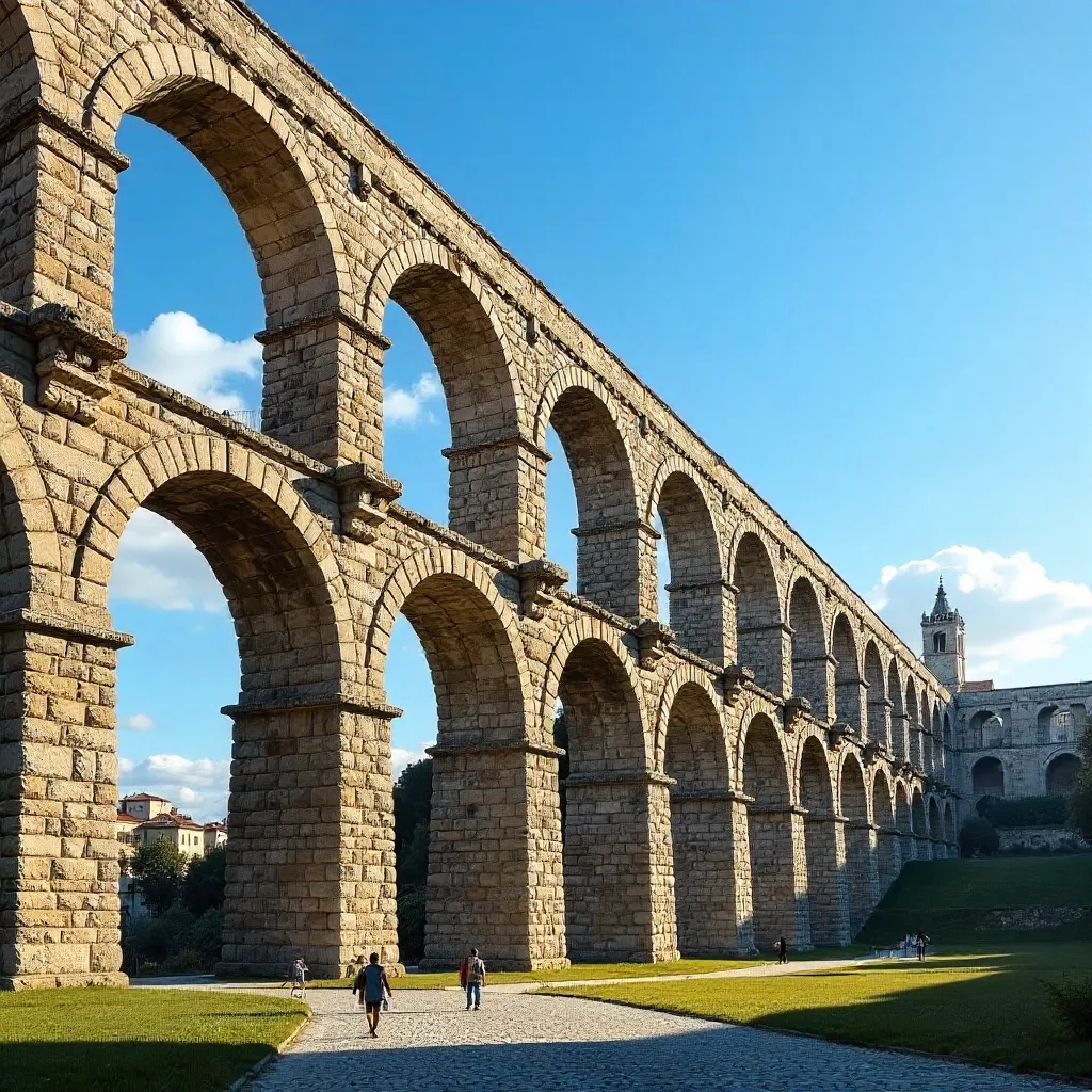 Segovia Aqueduct under a Clear Blue Sky