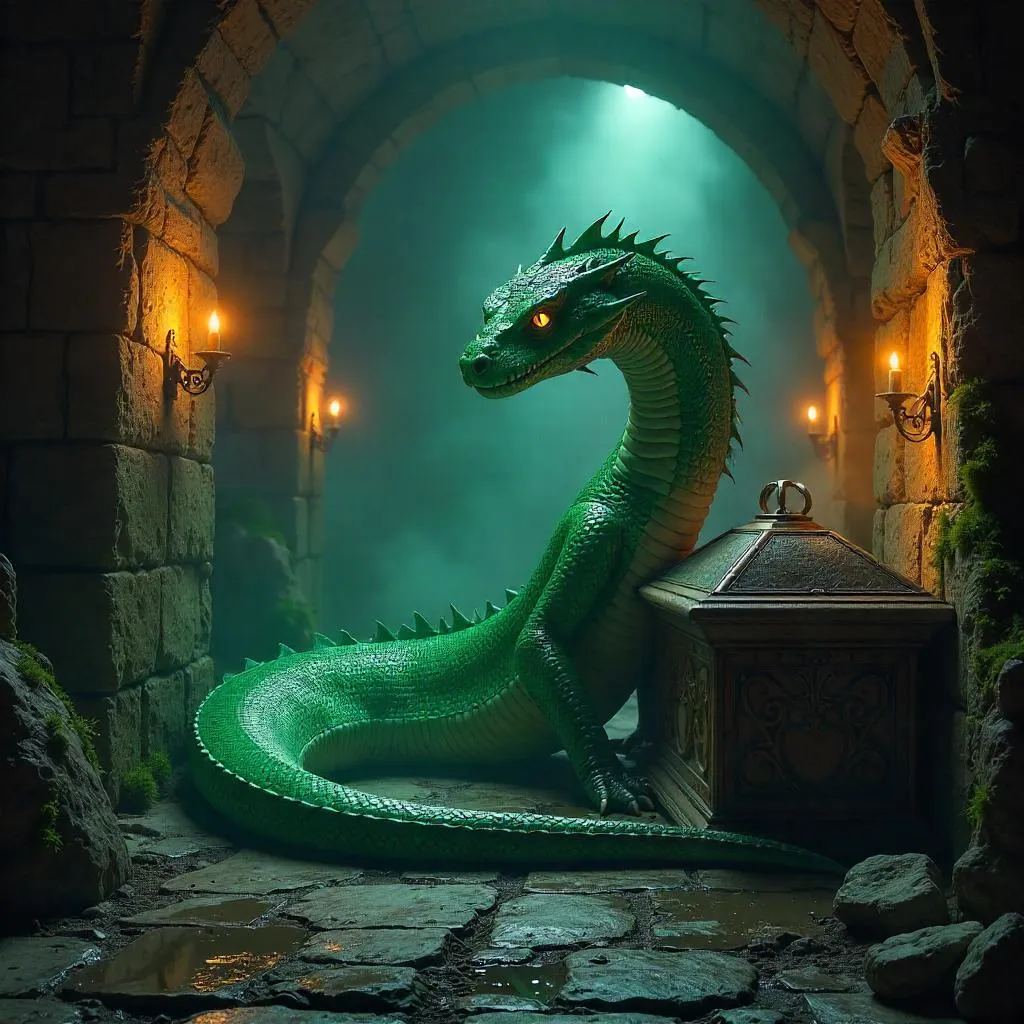 Photoreal Basilisk in a Moonlit Crypt