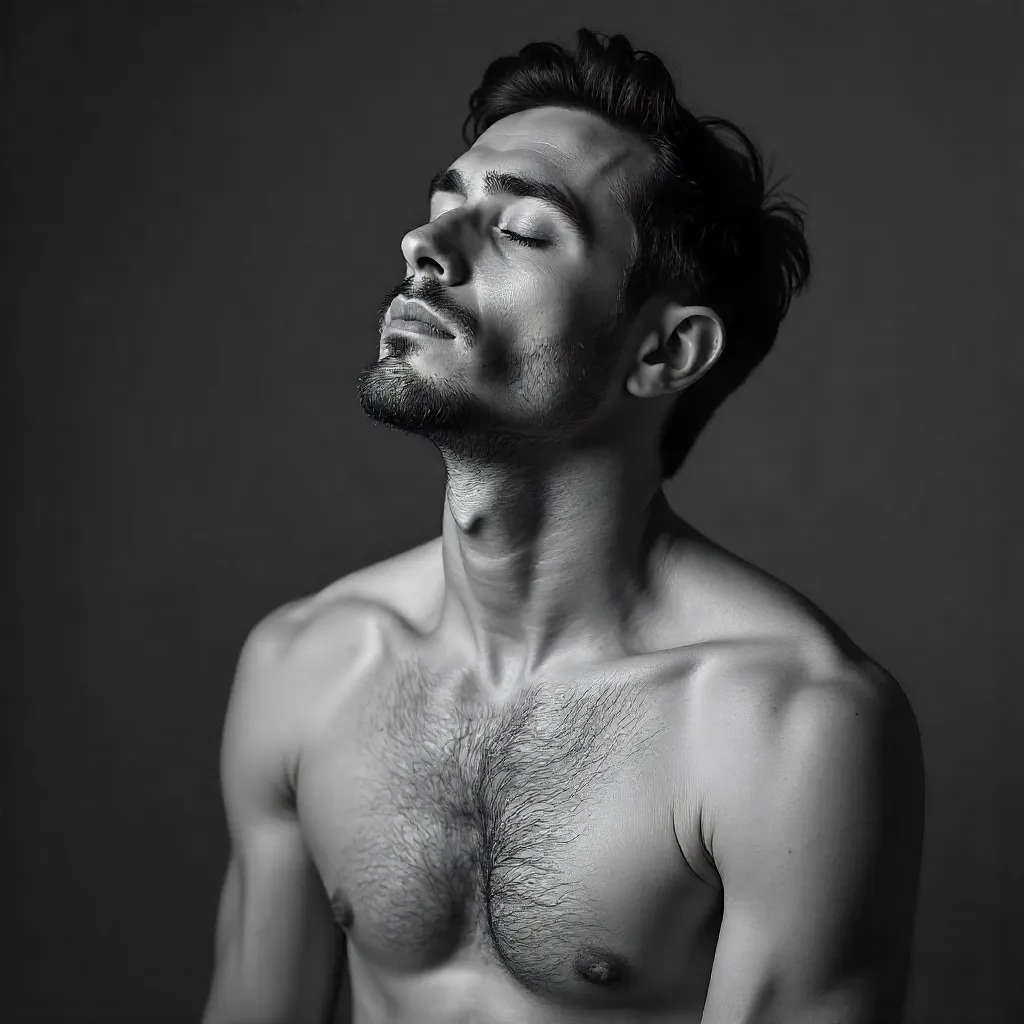 Serene Black-and-White Nude Portrait of a Man