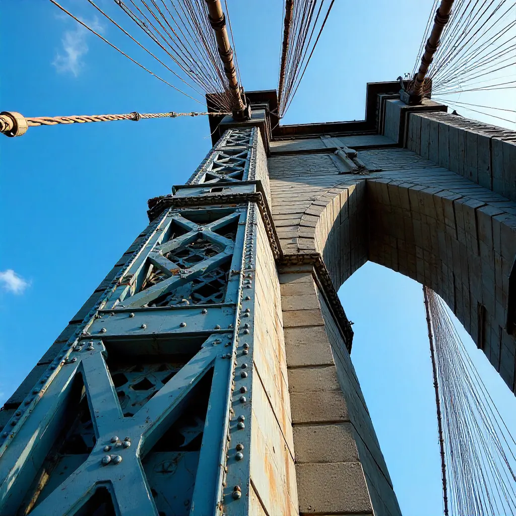 Close-Up of Manhattan Bridge Tower Against Clear Blue Sky