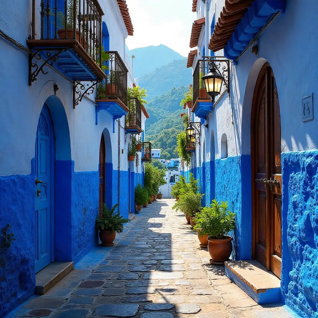 Blue-washed Chefchaouen Against Mountain Backdrop
