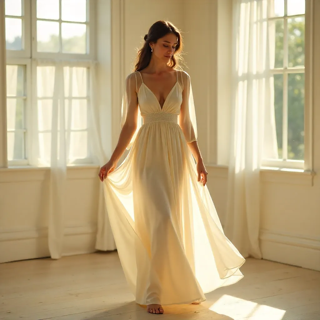 Sunlit Grace in a White Dress