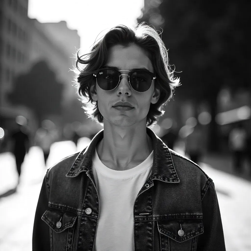 Monochrome Outdoor Portrait: Sunglasses & Casual Style