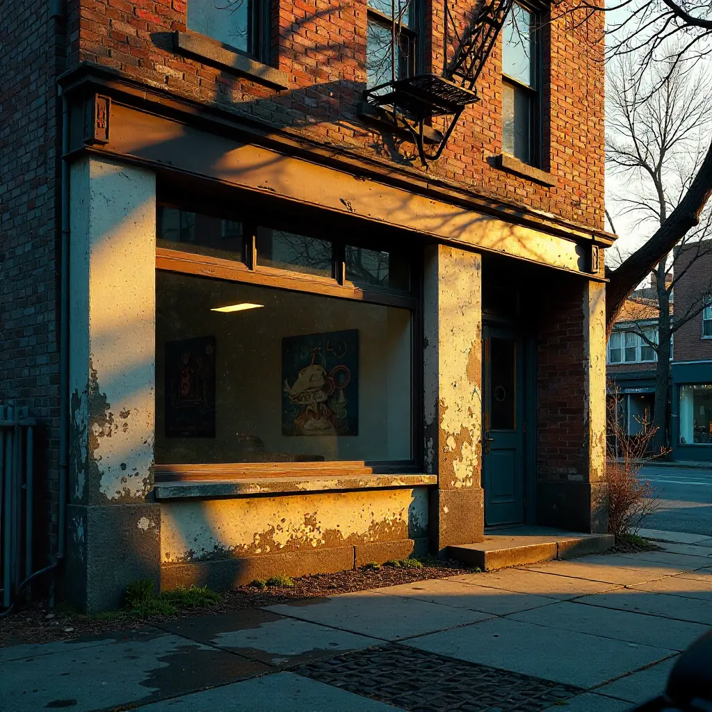 Sunlight Filtering Through Bare Branches on an Urban Facade