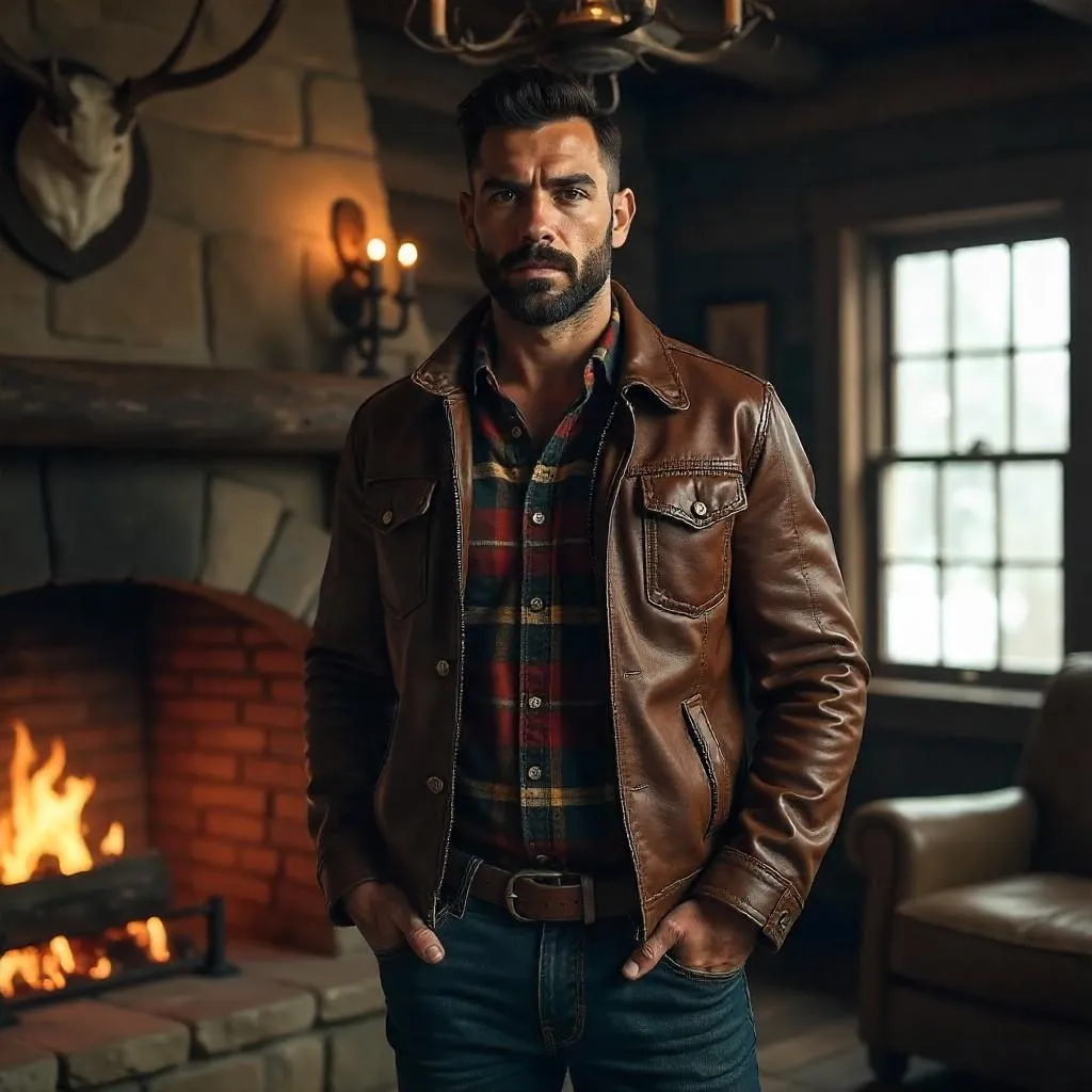 Strong Latino in a Rustic Hunting Lodge