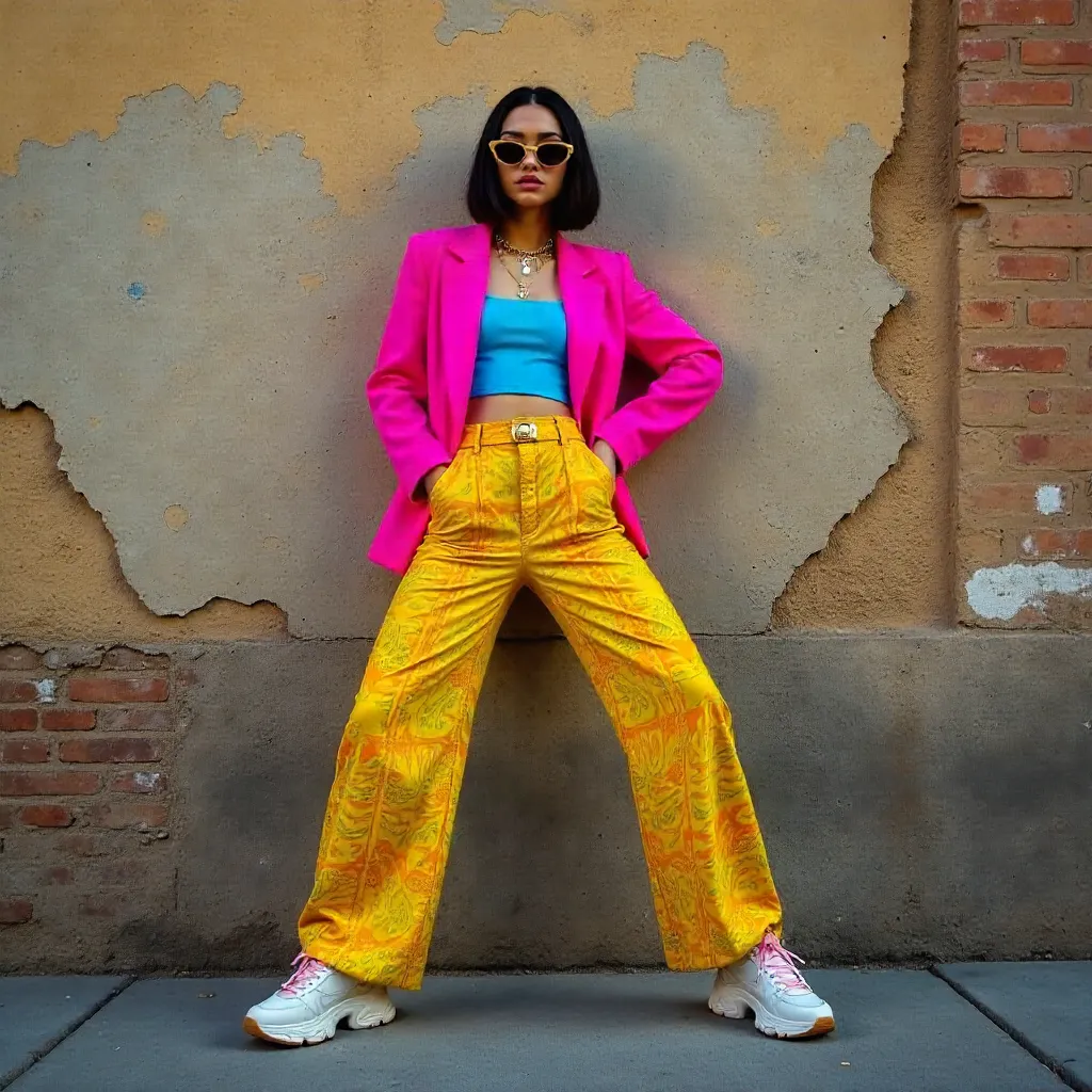 Vibrant Street Style: Woman Against Textured Wall