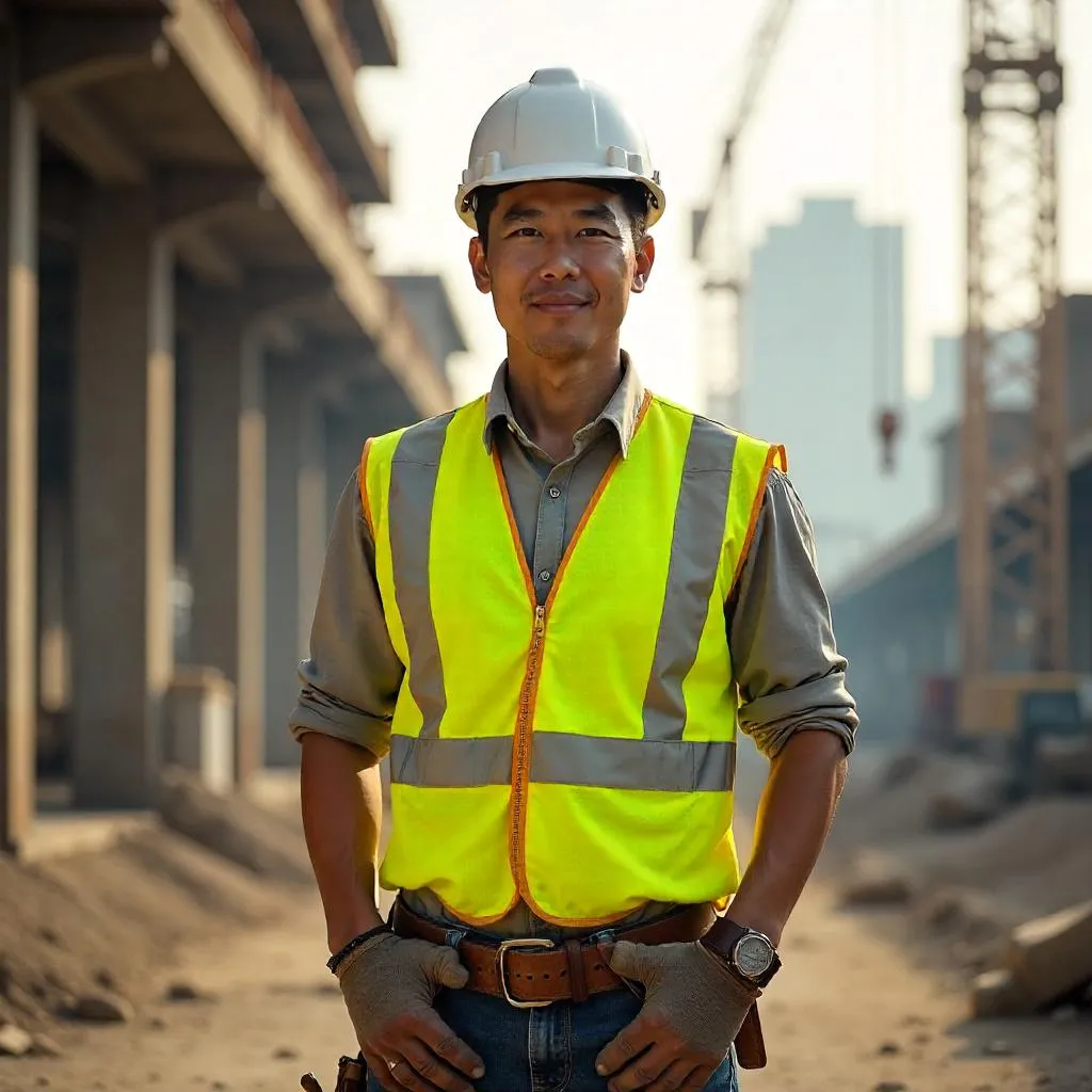 Handsome Asian Man at a Photoreal Construction Site