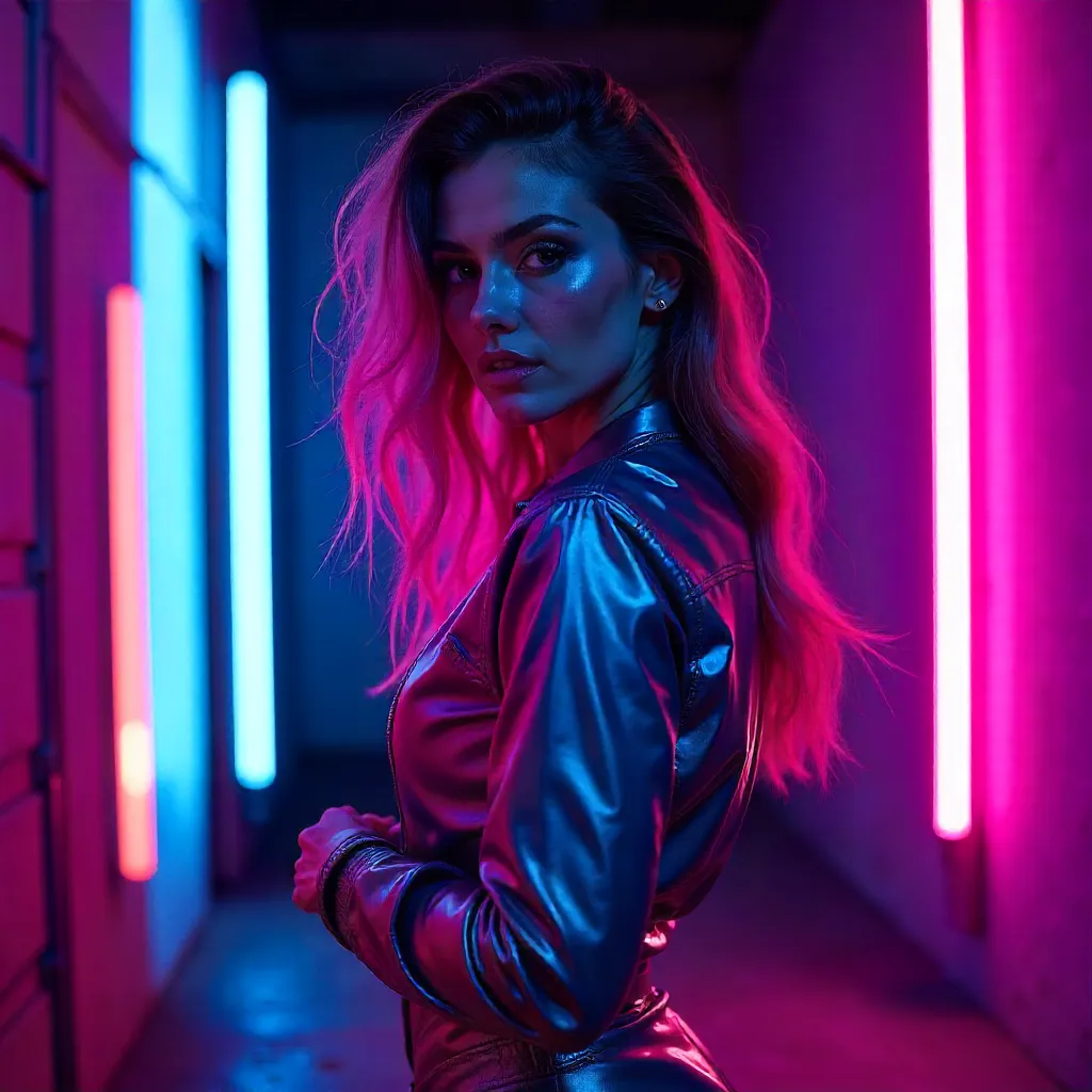 Neon Pulse Studio Portrait with Neon Lighting