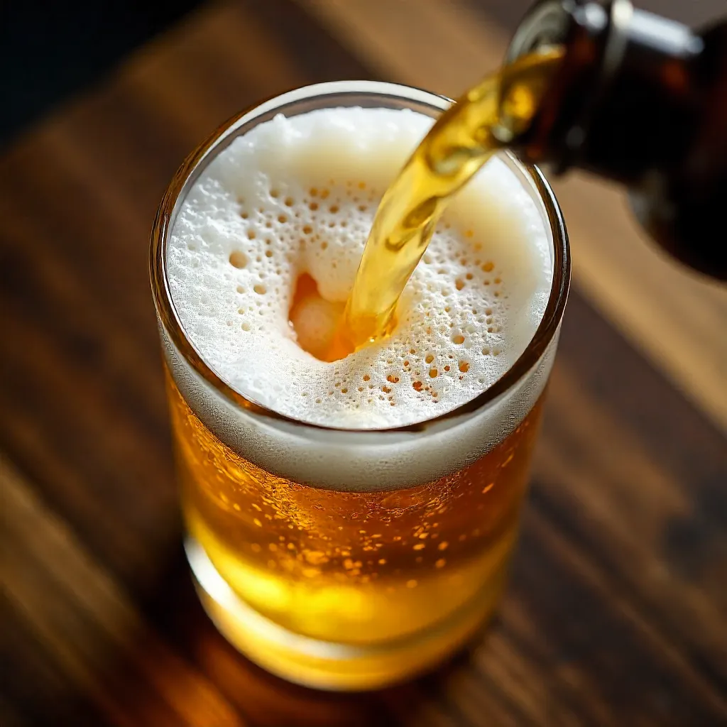 Overhead Pour: Golden Beer Bubbles and Froth