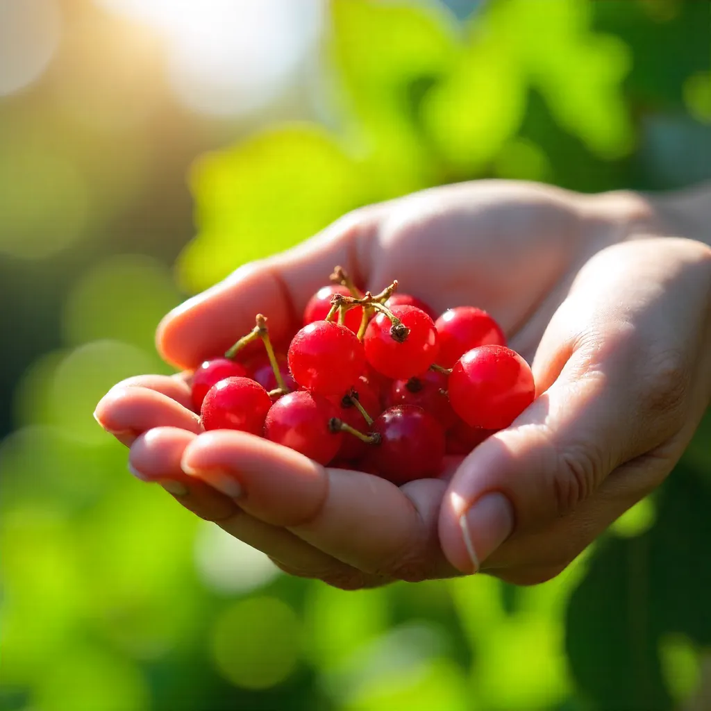 Sunlit Macro: Red Currants in an Open Hand