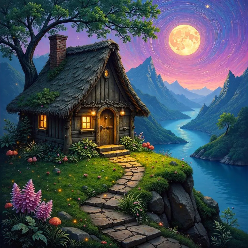 Thatched Hut in a Dreamlike Realm