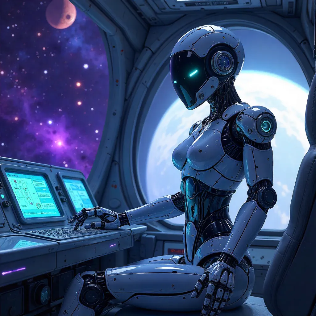 Anime Robot in a Starship Cockpit