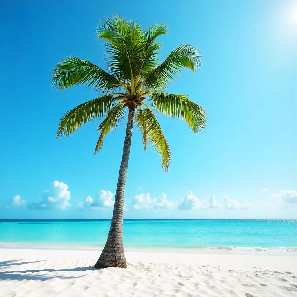 Lone Palm Tree in Bright Tropical Skies