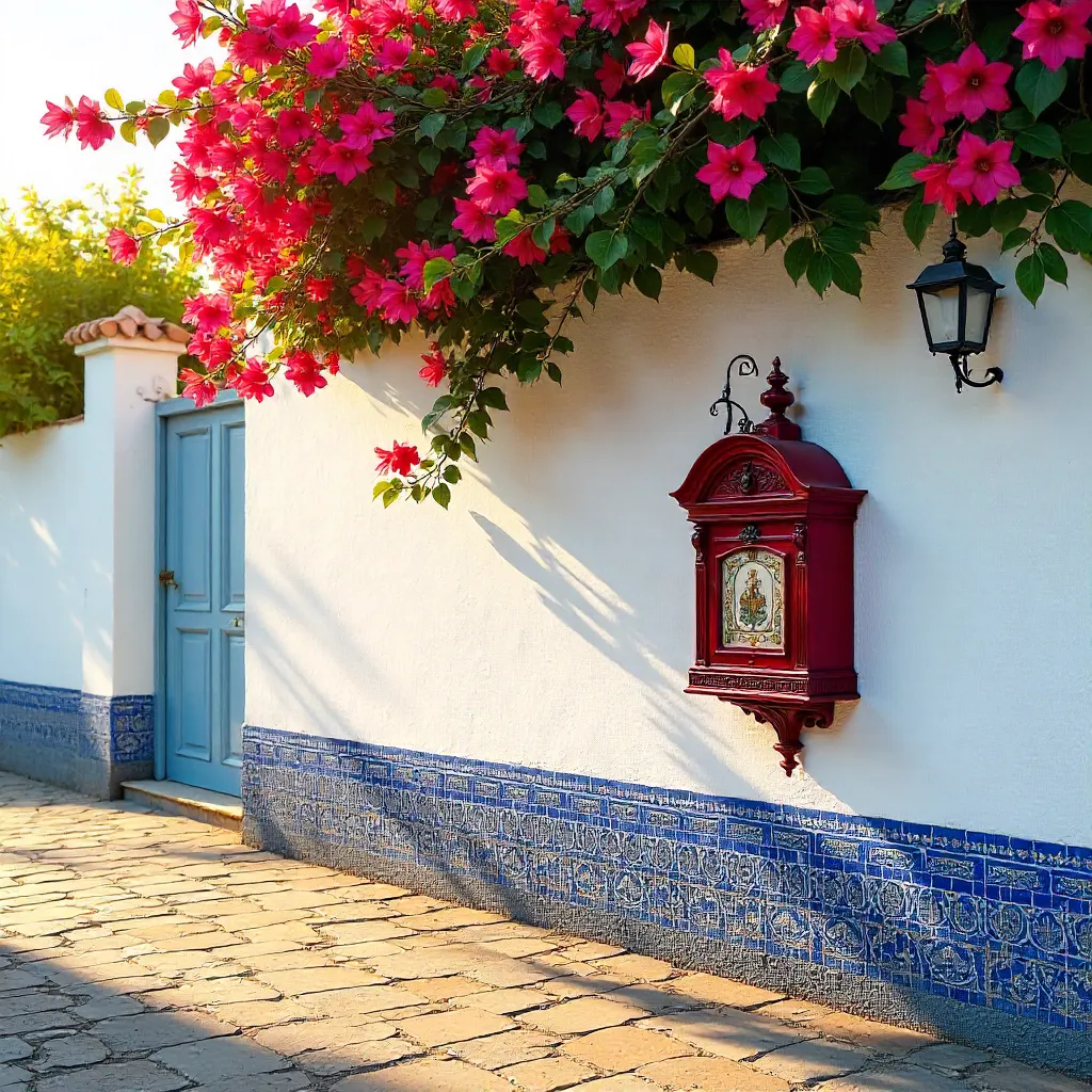 White Wall with Flowers and Spanish Mailbox in Benalmádena