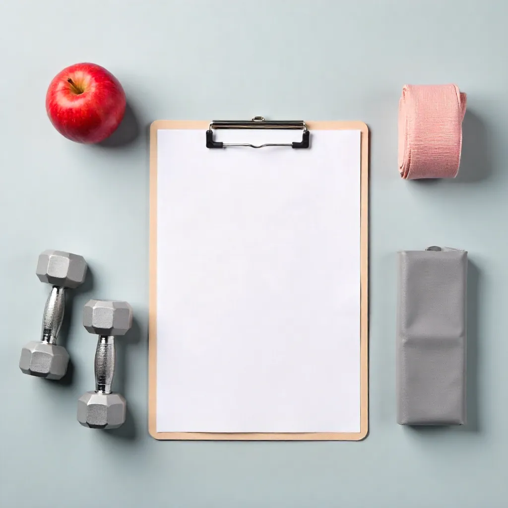 Minimalist Flat Lay: Fitness Gear, Clipboard, Apple