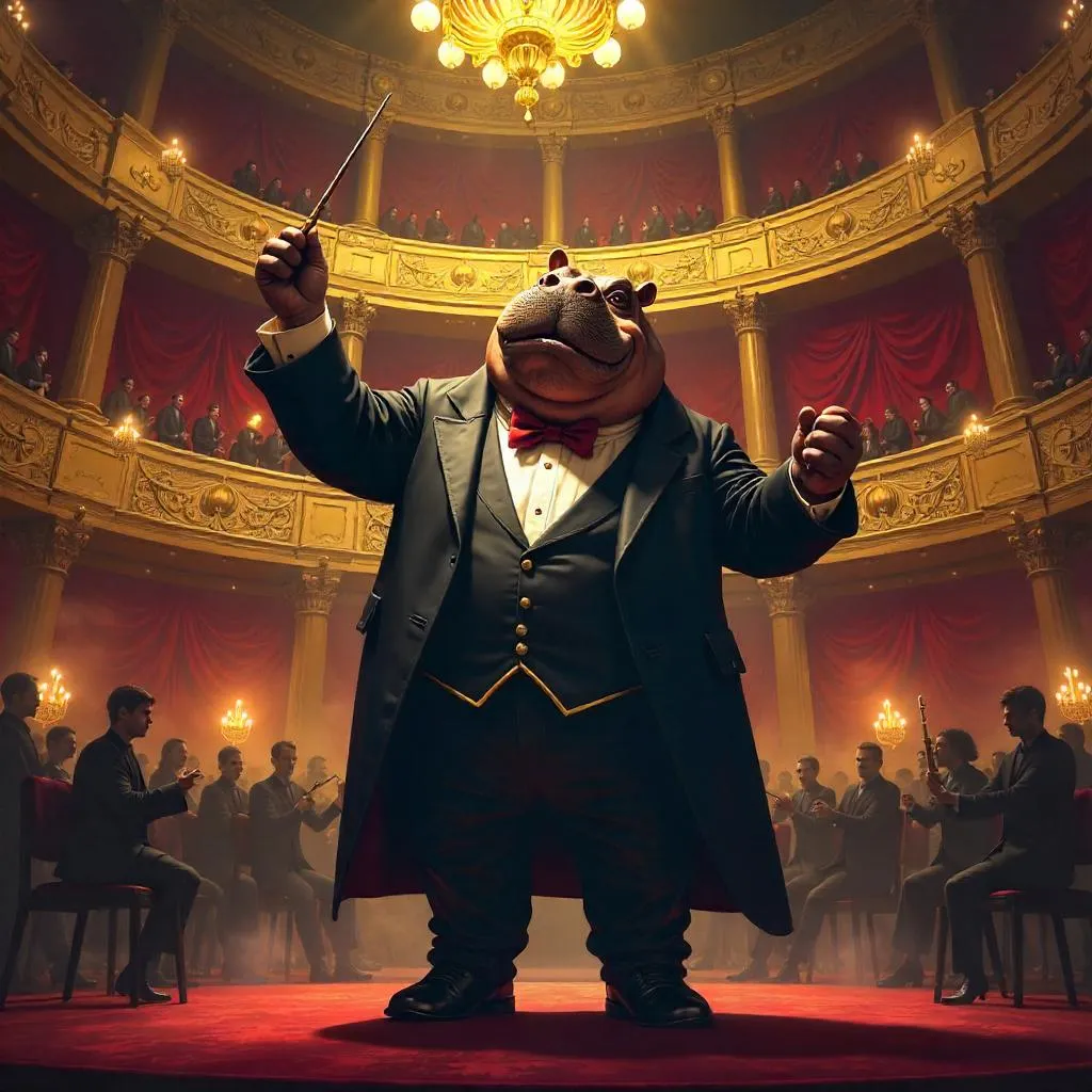 Hippo Conductor in a Grand Concert Hall