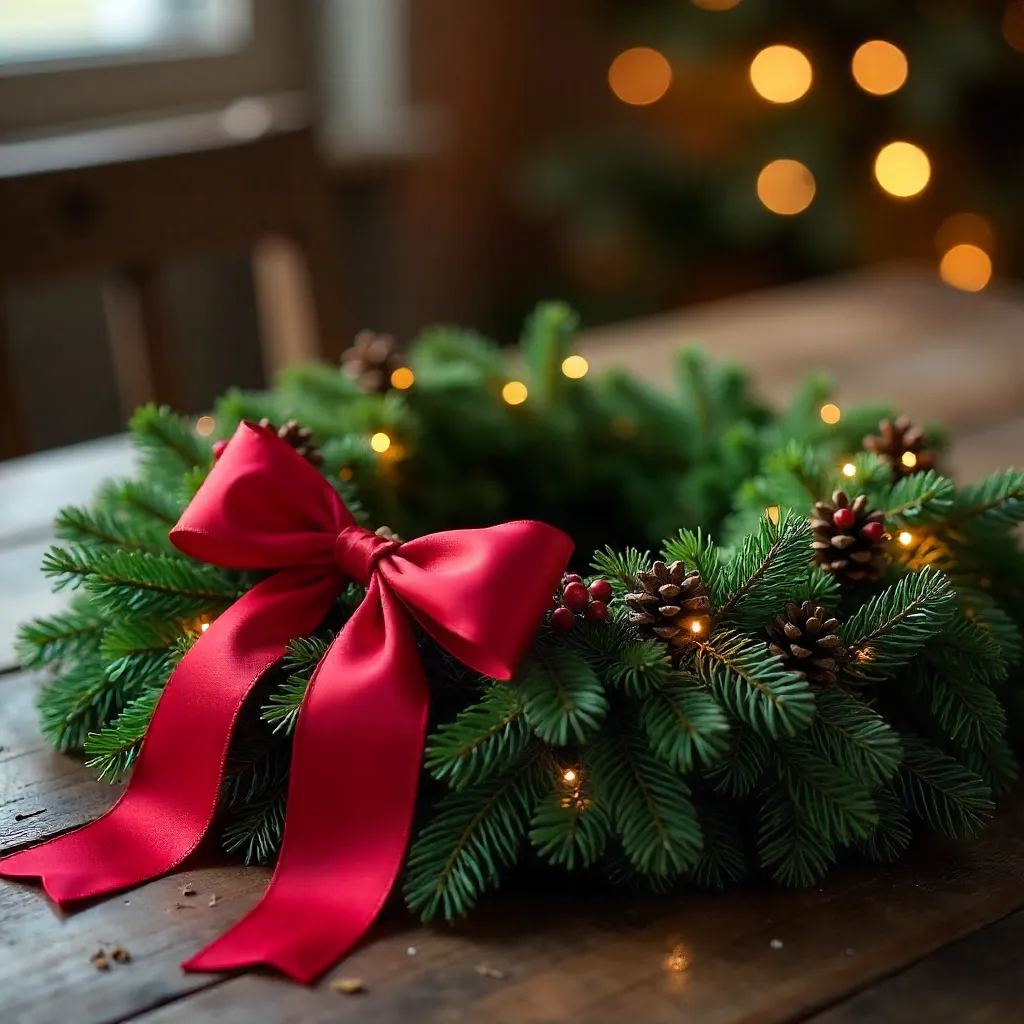 Cozy Photorealistic Christmas Wreath on Table