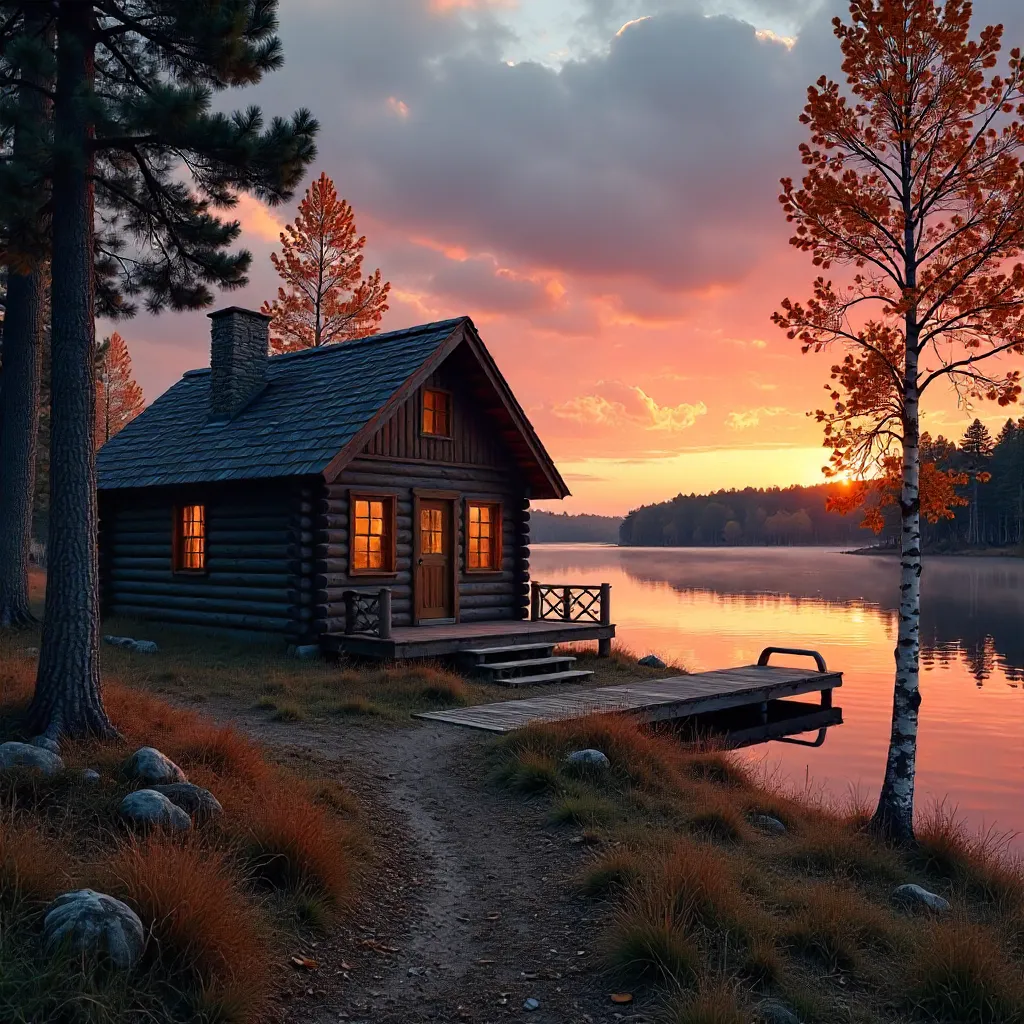 Cozy Pelican Rapids Log Cabin at Sunset