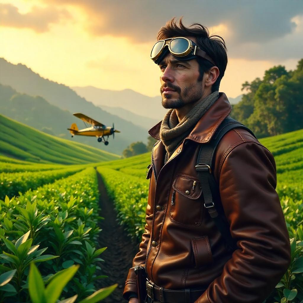 Pilot Over Tea Plantation (Digital Art)