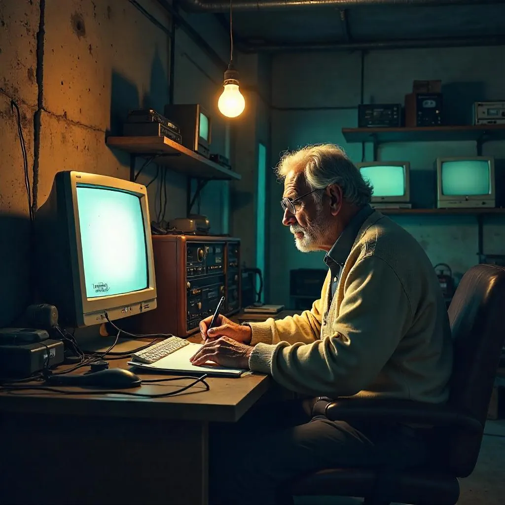 Basement Portrait: Elderly Person in Digital Art