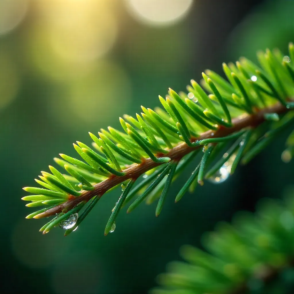 Macro Close-Up: Green Spruce Needle Outdoors