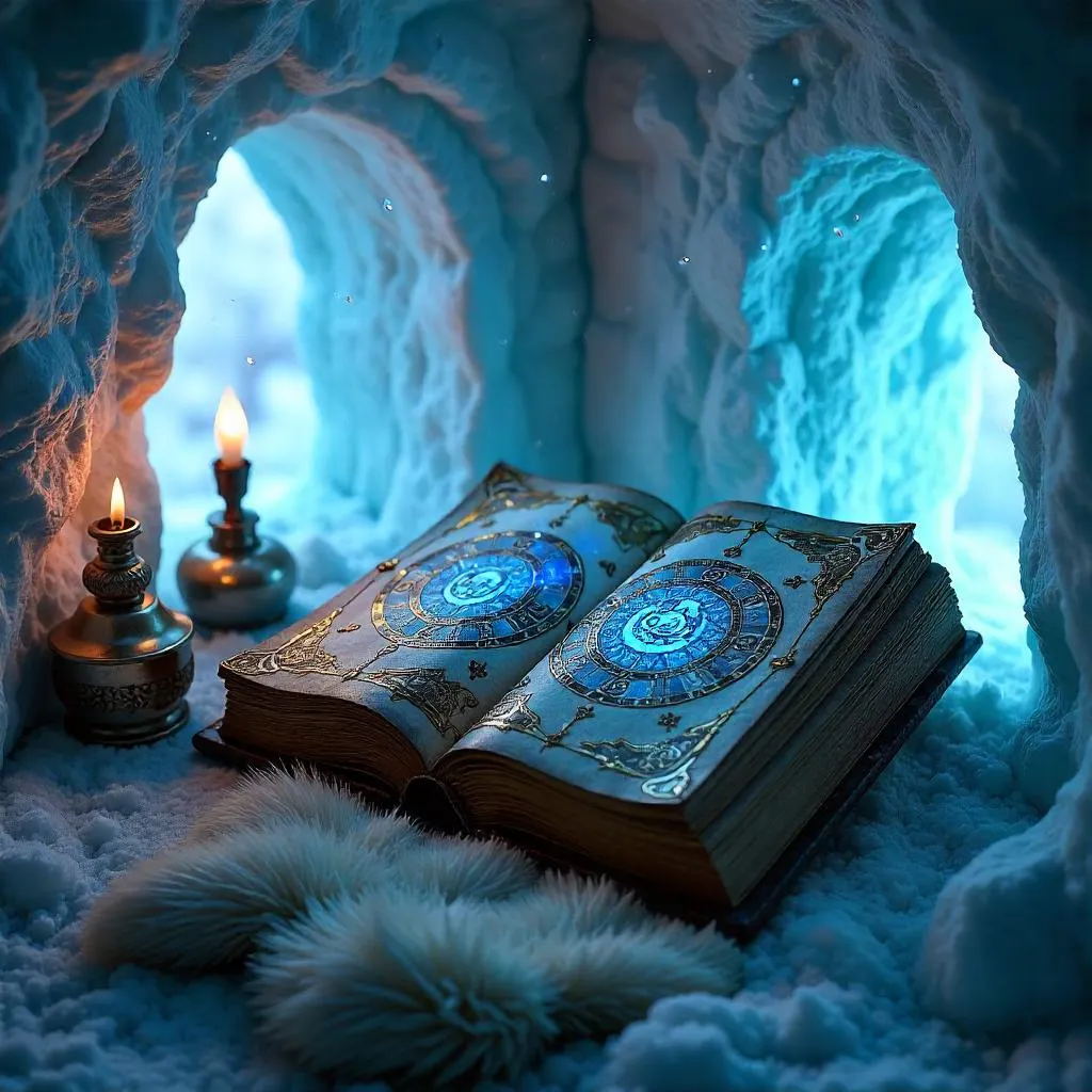 Icebound Tome in an Igloo: Photorealism