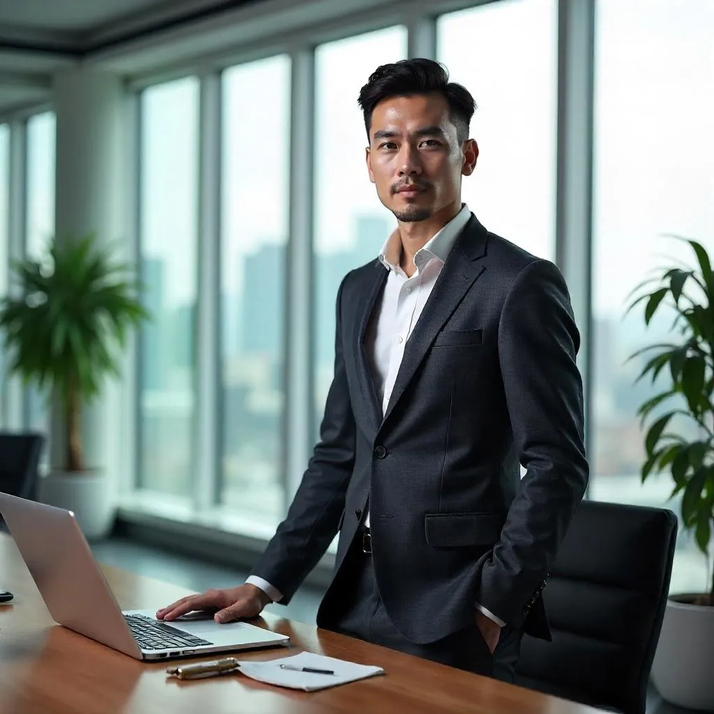 Stylish Asian Man in a Modern Office
