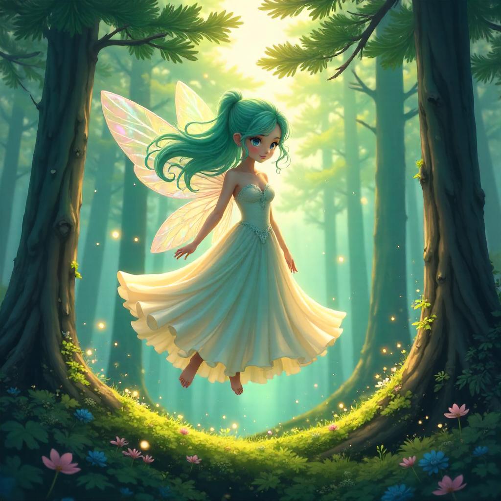 Whimsical Pine Forest Fairy in Anime Style