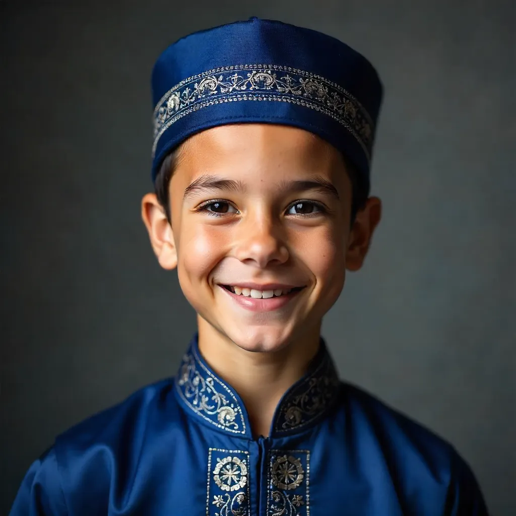 Smiling Young Man in Blue Traditional Attire Studio Portrait