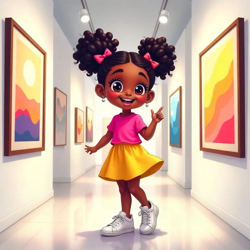 Cheerful Black Girl in Anime Art Gallery