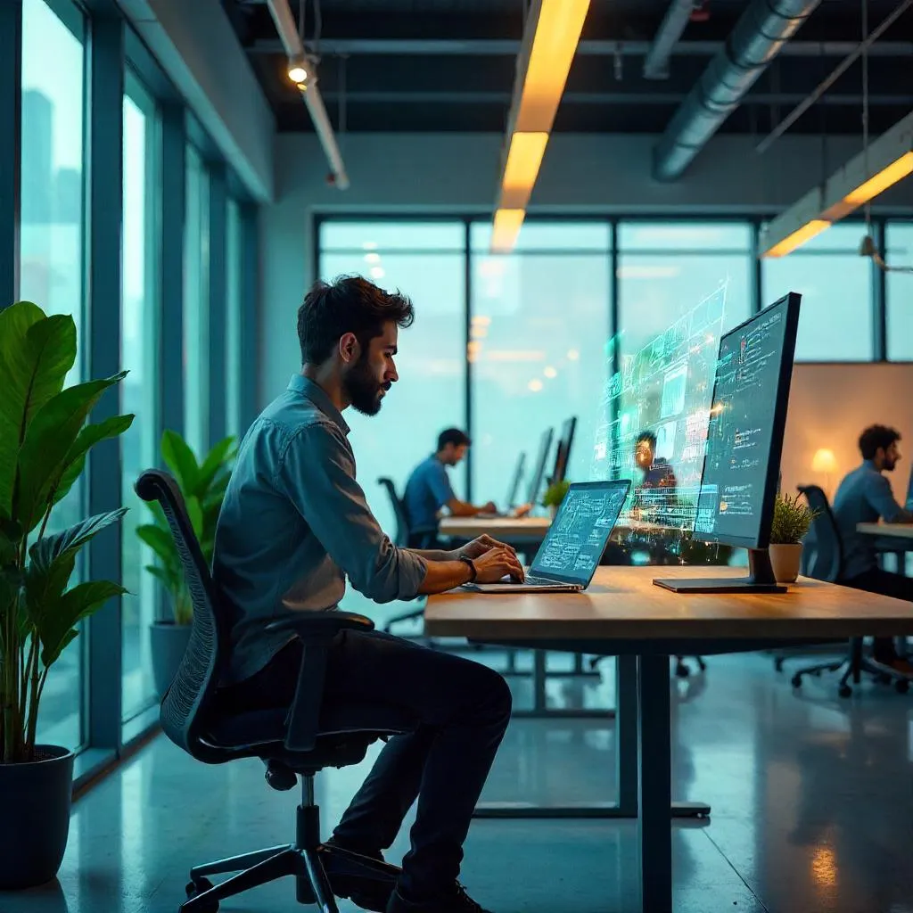 Concept Art: Young Middle Eastern Man in a Coworking Space