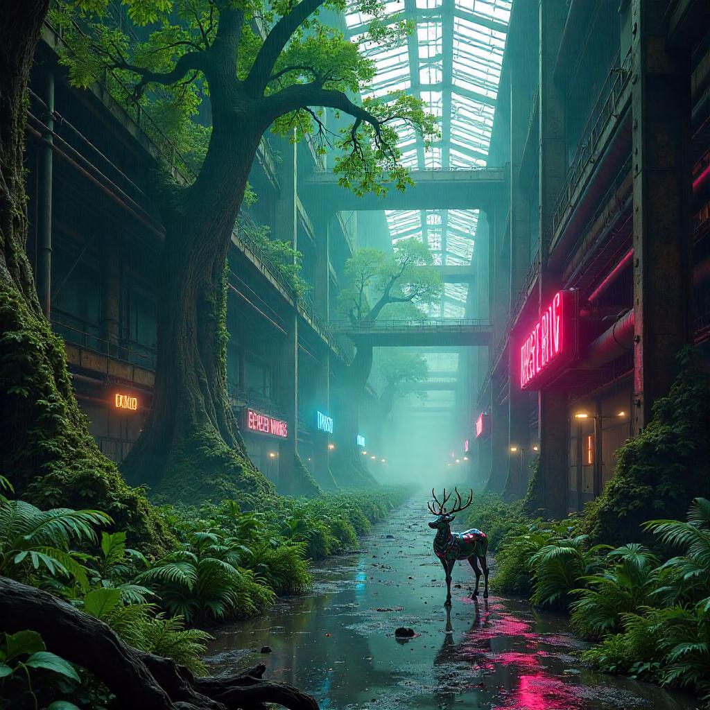 Neon Verdant: Forest Dreams Inside a Cyberpunk Factory