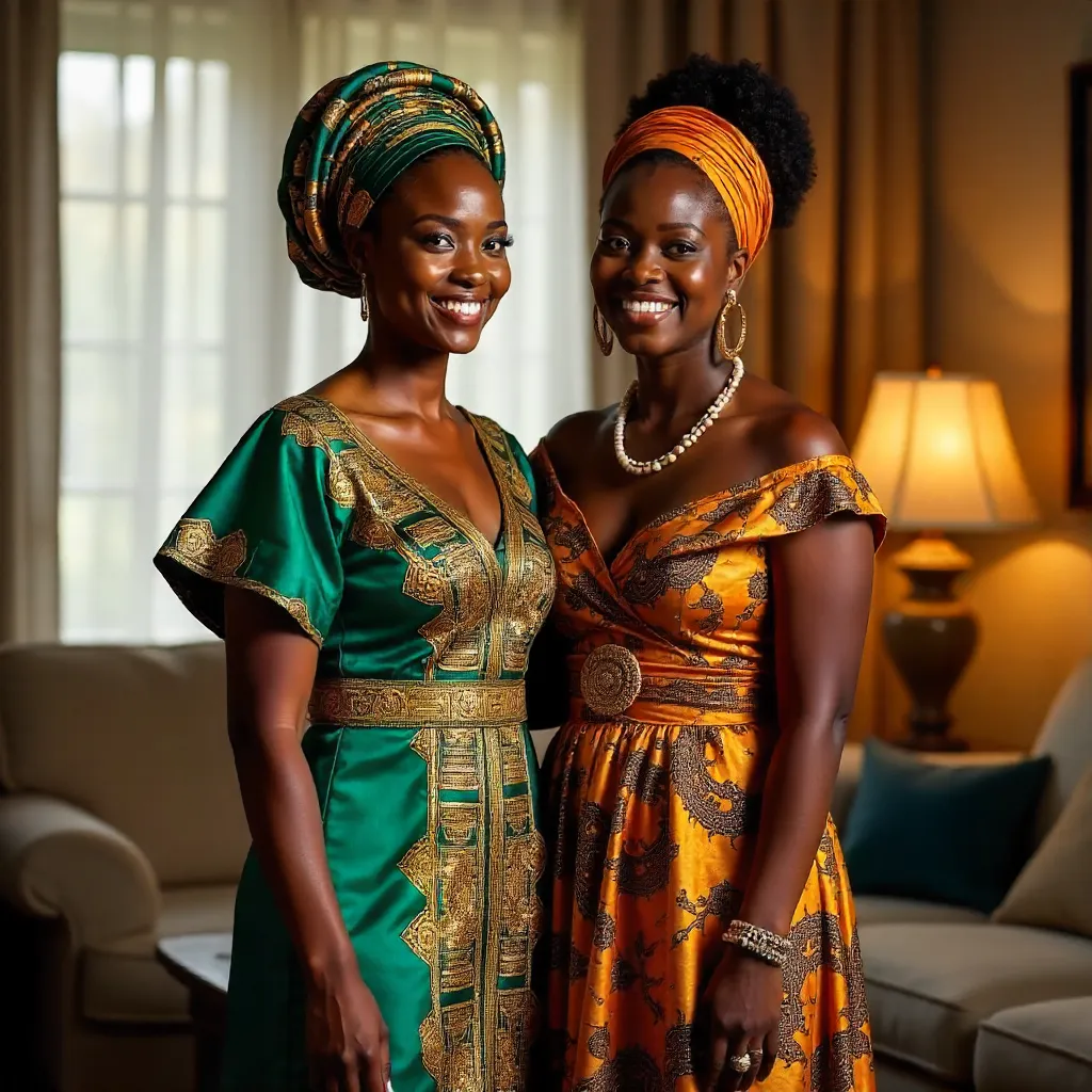 Two Women in Elegant Traditional African Attire Indoors