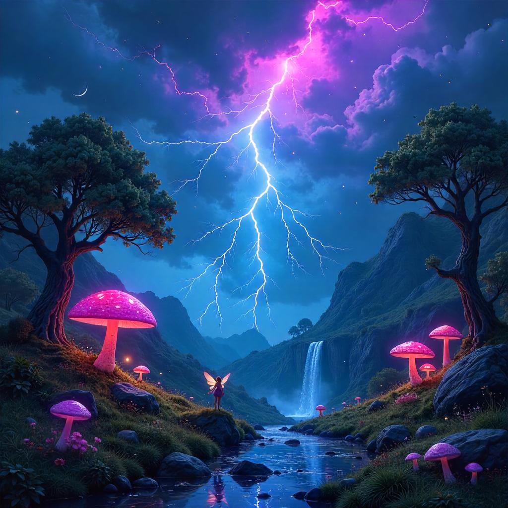 Stormlit Fairy Wonderland in Neon Digital Dream