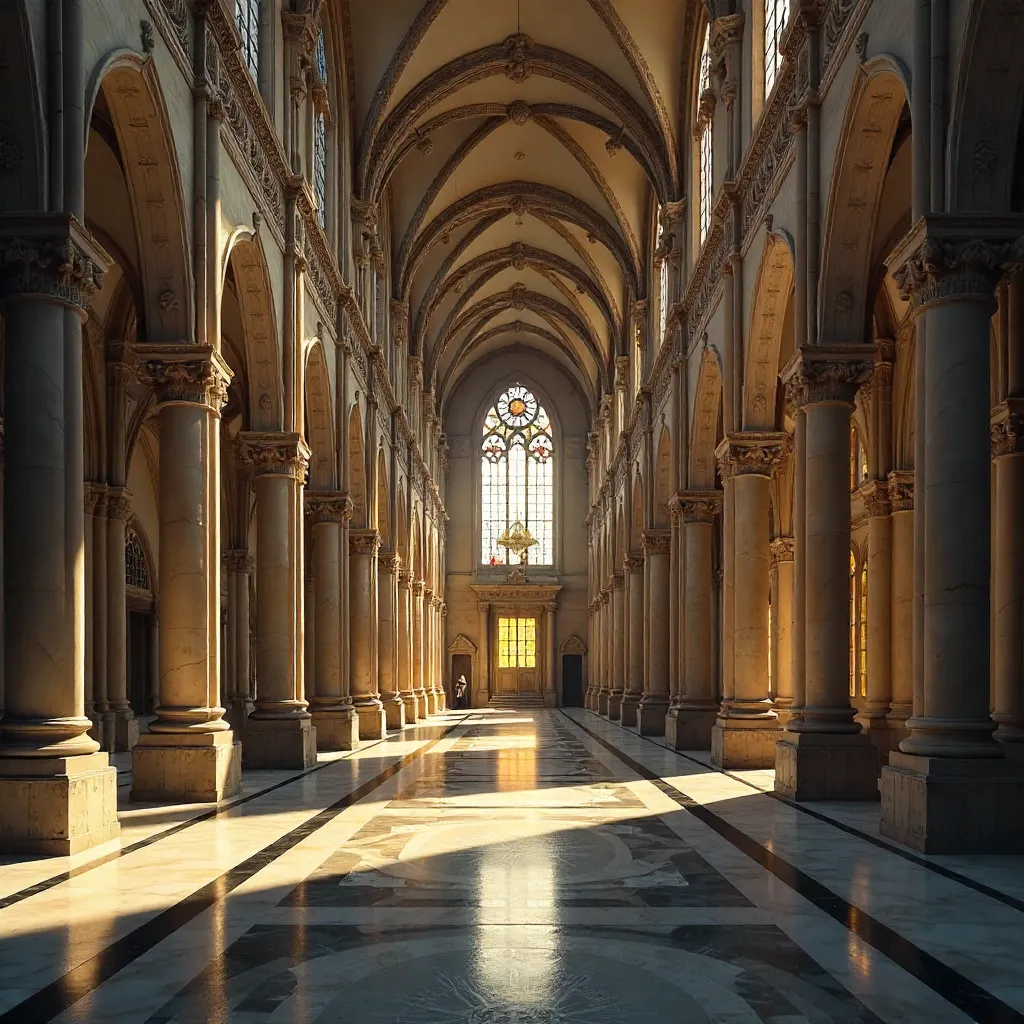 Neo-Classical Parisian Church: Arches and Stained Glass