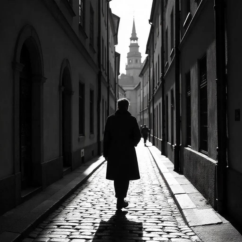 Silhouette in Gamla Stan: Narrow Street in B&W