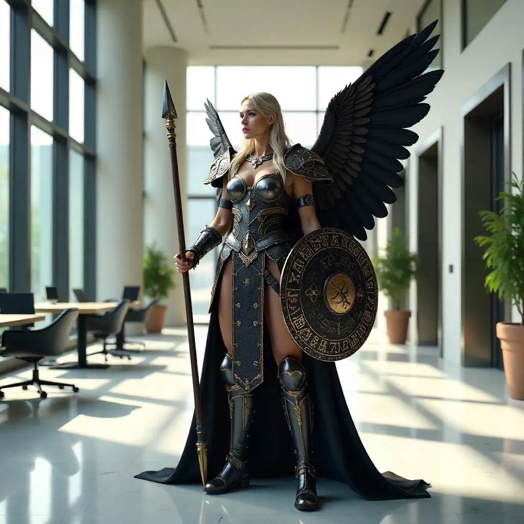 Photoreal Valkyrie in a Modern Office Lobby