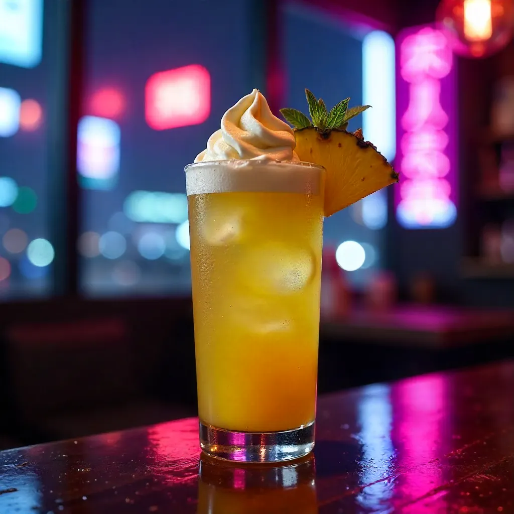 Tokyo Neon Pineapple Mocktail with Ice Cream