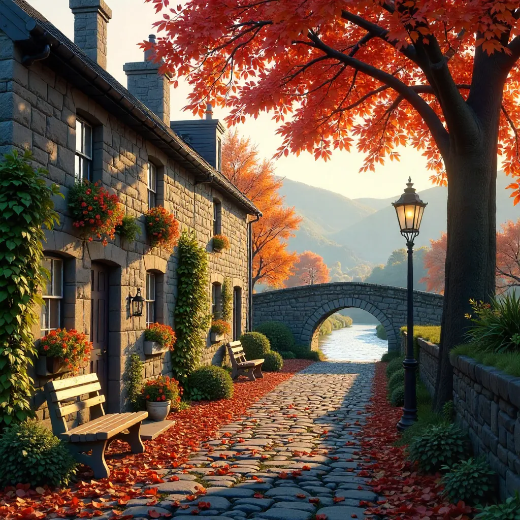 Autumn Quiet Street in Llanrwst, Wales