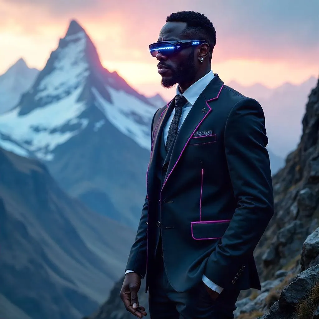 Cyberpunk Professional Black Man in Mountain Peaks