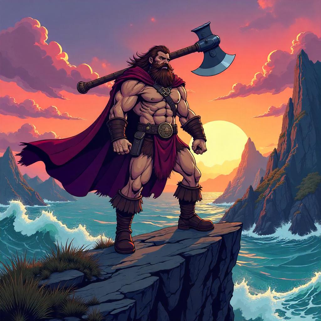 Barbarian on a Jagged Clifftop - Cartoon Adventure