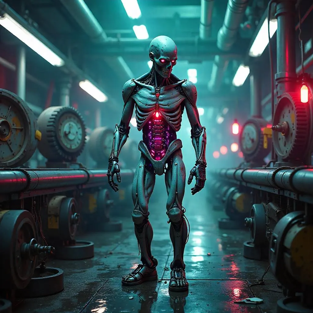 Zombie in a Neon Robot Factory