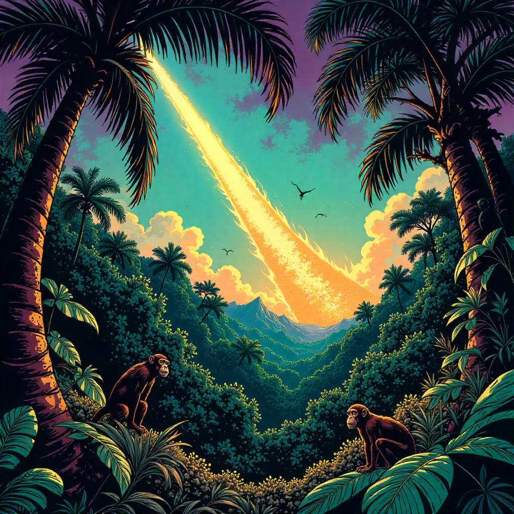 Cosmic Comet Over Jungle Canopy in Comic Style