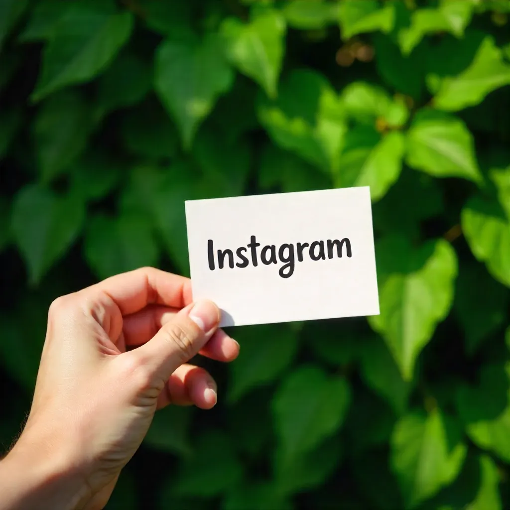 Hand with Instagram Note Over Lush Green Leaves