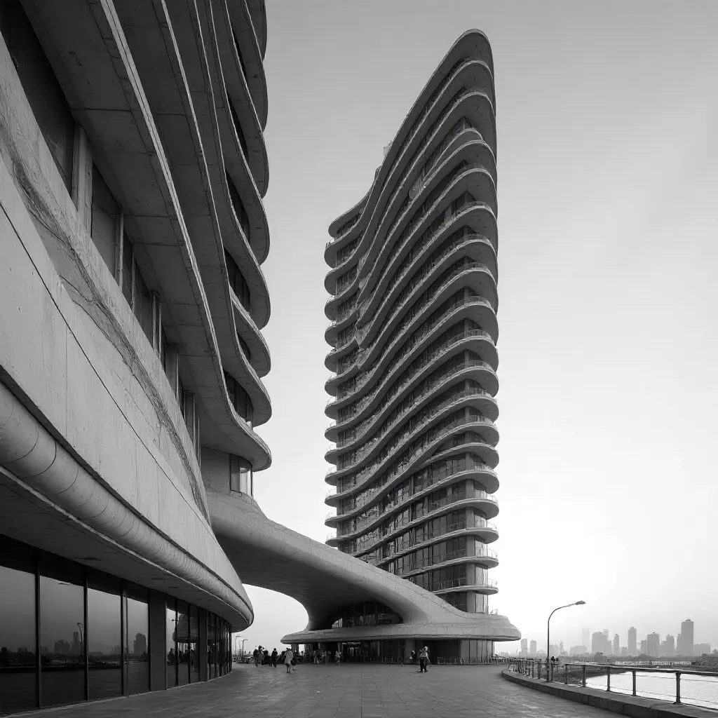 Monochrome Curves: Abstract Doha Skyscraper