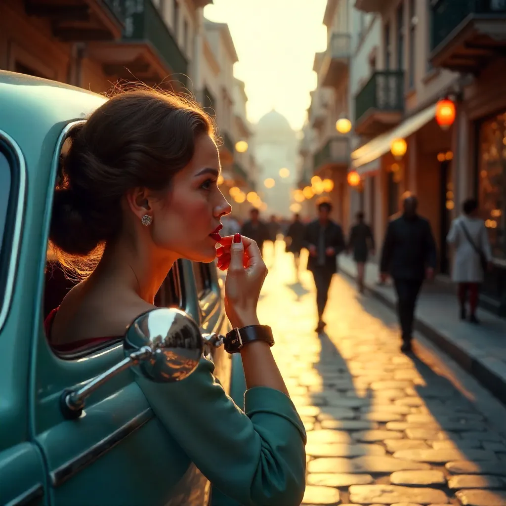 Lipstick Reflection in Istanbul's Cobblestone Streets