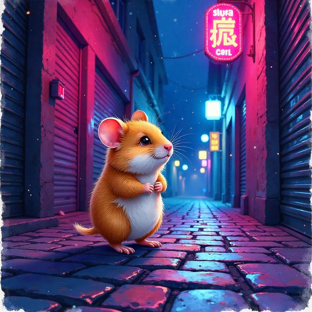 Neon Alley Hamster in Watercolor Glow